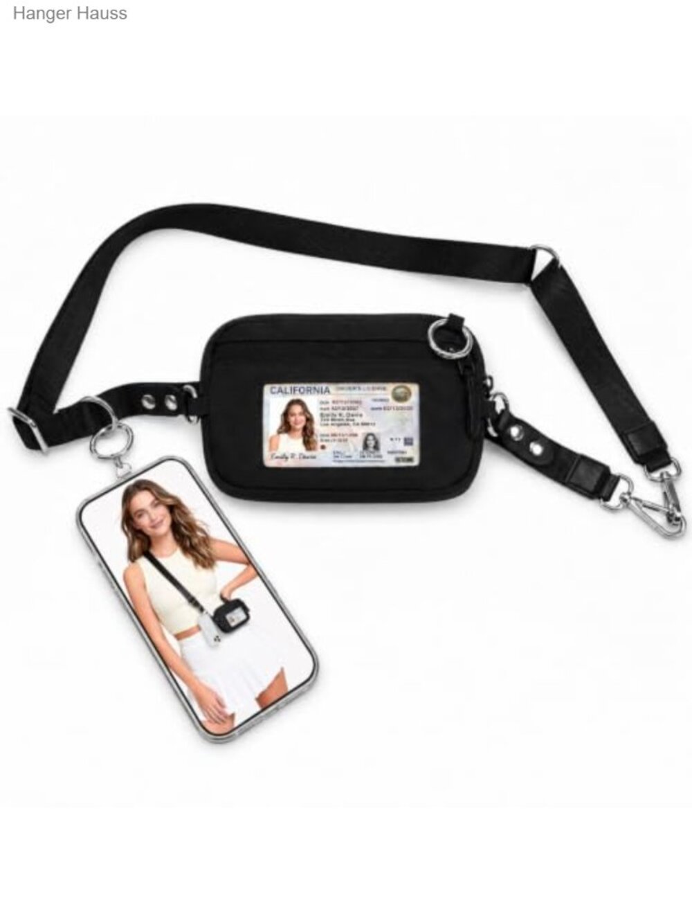 Mini Checkered Nylon Crossbody Bag with Phone Lanyard, RFID Wristlet,